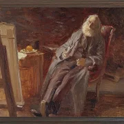 Vilhelm Kyhn – Der Maler Vilhelm Kyhn raucht seine Pfeife 1903 | Giclée Kunstdruck gerahmt