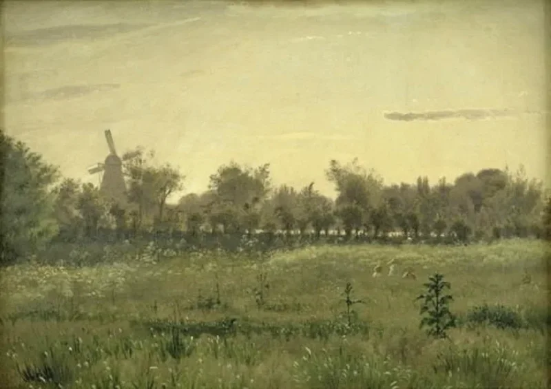 Vilhelm Kyhn | Engen nær kunstnerens hus - 1855 | Indrammet kunsttryk | Danmarks Guldalder