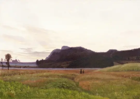 Vilhelm Kyhn | Ungt par på den blomstrende kløvermark – 1874 | Indrammet kunsttryk | Danmarks Guldalder