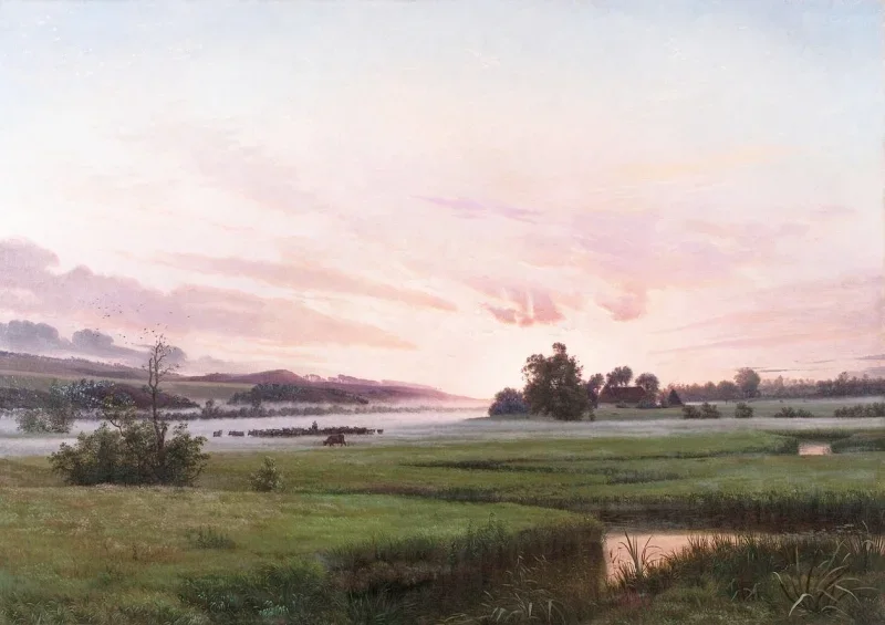 Vilhelm Kyhn | En sommeraften nær Ry, Jylland - 1873 | Indrammet kunsttryk | Danmarks Guldalder
