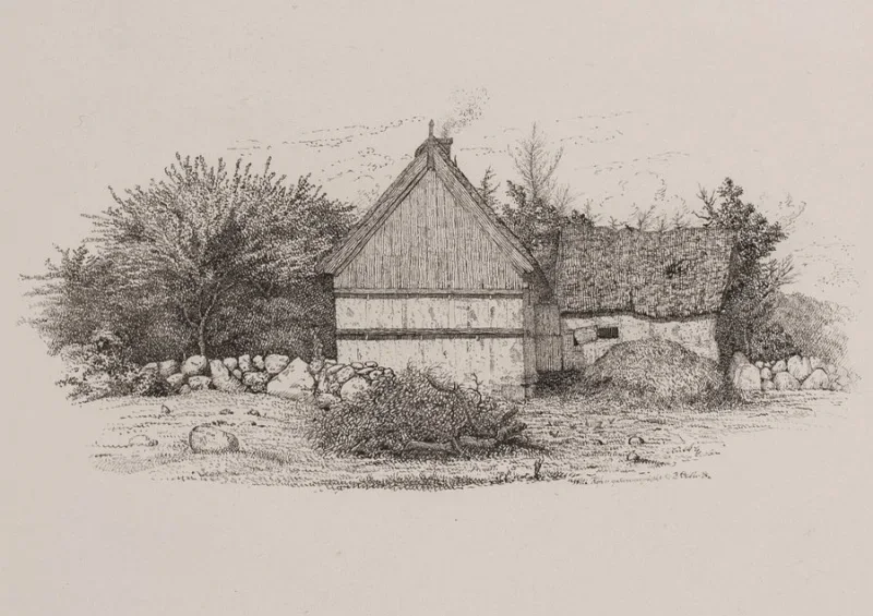 Vilhelm Kyhn | Ein Bauernhaus - 1842 | Gerahmter Kunstdruck | Goldenes Zeitalter Dänemark