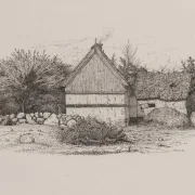 Vilhelm Kyhn | Ein Bauernhaus - 1842 | Gerahmter Kunstdruck | Goldenes Zeitalter Dänemark