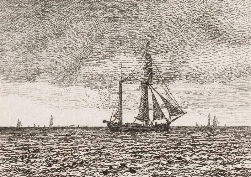 Vilhelm Kyhn | En galease for fulde sejl – 1850 | Indrammet kunsttryk | Danmarks Guldalder