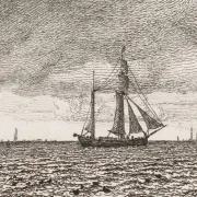 Vilhelm Kyhn | En galease for fulde sejl – 1850 | Indrammet kunsttryk | Danmarks Guldalder