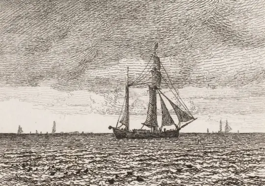 Vilhelm Kyhn | En galease for fulde sejl – 1850 | Indrammet kunsttryk | Danmarks Guldalder