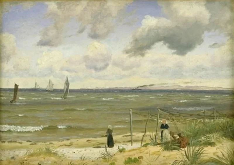 Vilhelm Kyhn | Hornbæk strand i det nordlige Sjælland - 1855 | Indrammet kunsttryk | Danmarks Guldalder
