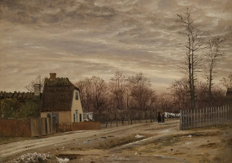 Vilhelm Kyhn | Abend nach Tauwetter. Taabæk, nördlich von Kopenhagen - 1850 | Gerahmter Kunstdruck | Goldenes Zeitalter Dänemark