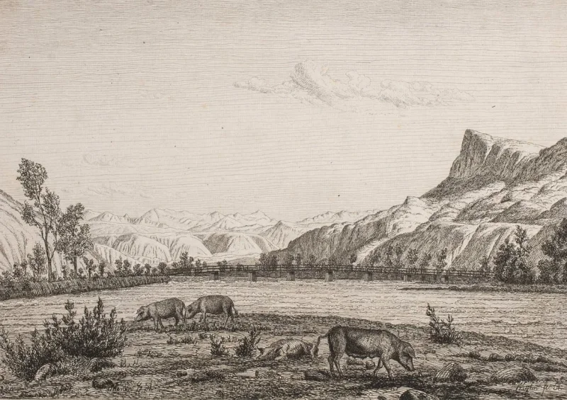 Vilhelm Kyhn | Bjergregioner i Tyrol - 1854 | Indrammet kunsttryk | Danmarks Guldalder