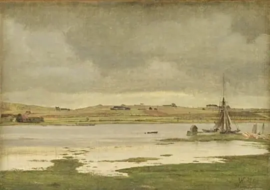 Vilhelm Kyhn | Fjorden ved Hadsund, Jylland - 1867 | Indrammet kunsttryk | Danmarks Guldalder