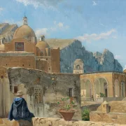 Vilhelm Kyhn – Ein kleiner Junge sitzt auf einer Mauer und blickt auf Capri 1850 | Giclée Kunstdruck gerahmt