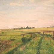 Vilhelm Kyhn – Feldlandschaft mit Brücke 1858 | Giclée Kunstdruck gerahmt