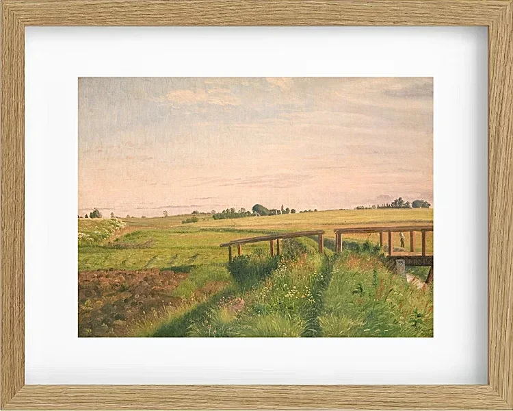 Vilhelm Kyhn – Feldlandschaft mit Brücke 1858 | Giclée Kunstdruck gerahmt