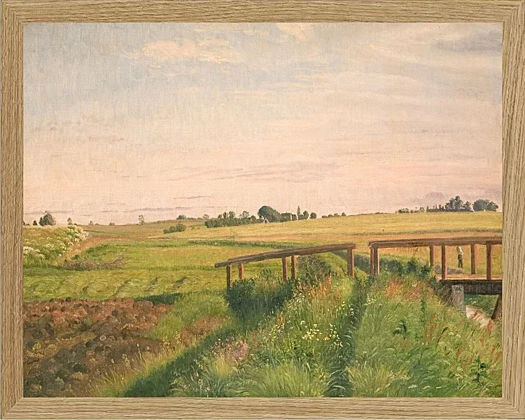 Vilhelm Kyhn – Feldlandschaft mit Brücke 1858 | Giclée Kunstdruck gerahmt