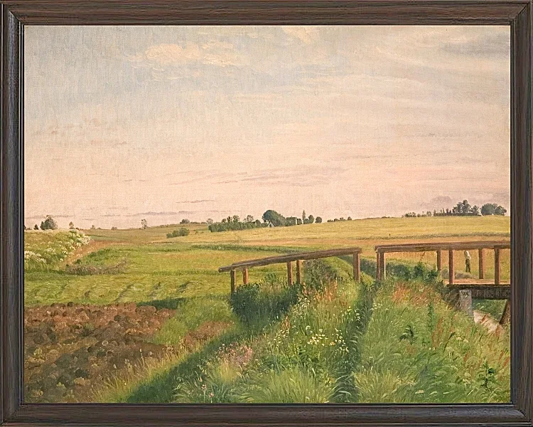 Vilhelm Kyhn – Feldlandschaft mit Brücke 1858 | Giclée Kunstdruck gerahmt
