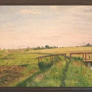 Vilhelm Kyhn – Feldlandschaft mit Brücke 1858 | Giclée Kunstdruck gerahmt