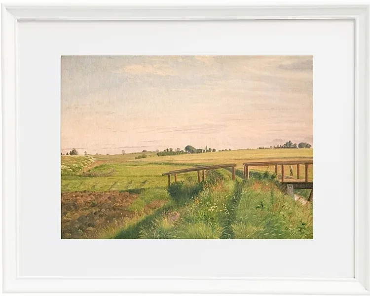 Vilhelm Kyhn – Feldlandschaft mit Brücke 1858 | Giclée Kunstdruck gerahmt