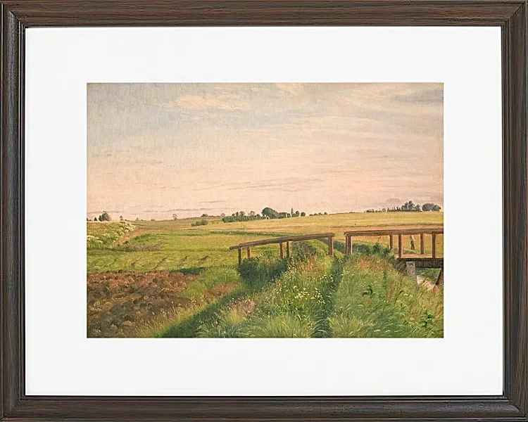 Vilhelm Kyhn – Feldlandschaft mit Brücke 1858 | Giclée Kunstdruck gerahmt