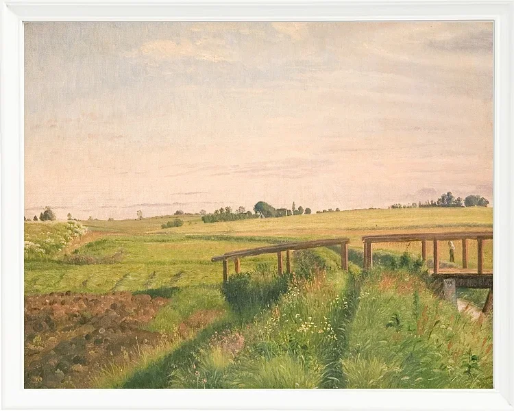Vilhelm Kyhn – Feldlandschaft mit Brücke 1858 | Giclée Kunstdruck gerahmt