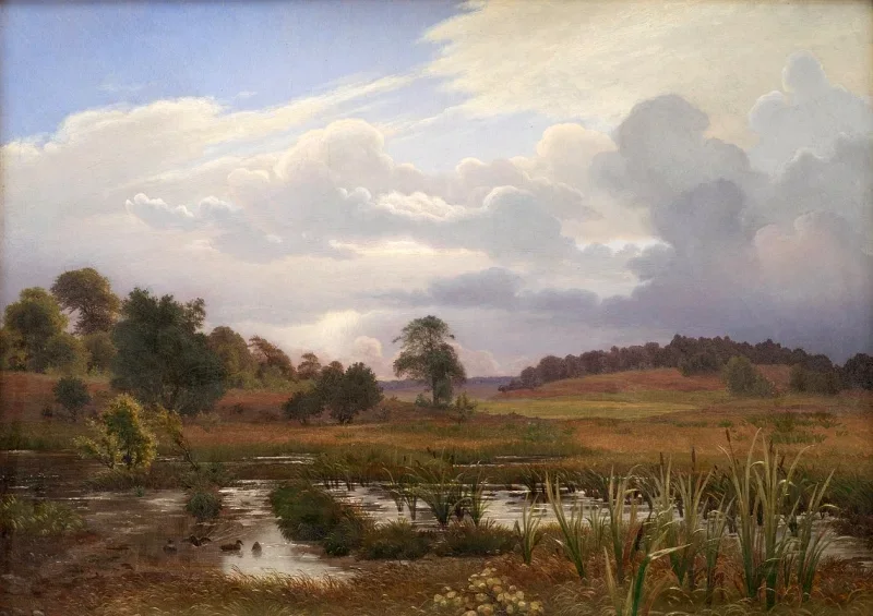 Vilhelm Kyhn | Landschaft nahe dem Wald Nordskoven, Jægerspris, Seeland - 1848 | Gerahmter Kunstdruck | Goldenes Zeitalter Dänemark