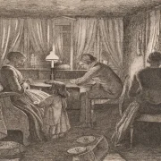 Vilhelm Kyhn | Interiør med kunstnerens familie - 1857 | Indrammet kunsttryk | Danmarks Guldalder