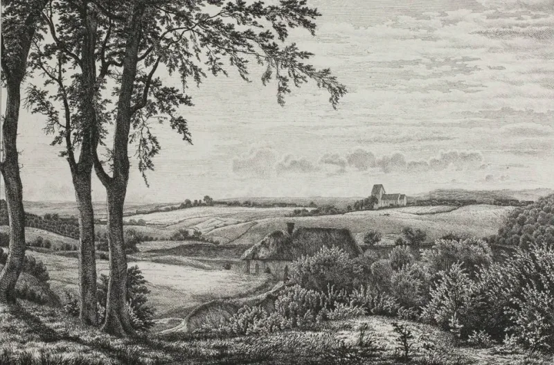 Vilhelm Kyhn | Eftermiddagslandskab, Zeeland - 1858 | Indrammet kunsttryk | Danmarks Guldalder