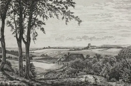 Vilhelm Kyhn | Eftermiddagslandskab, Zeeland - 1858 | Indrammet kunsttryk | Danmarks Guldalder