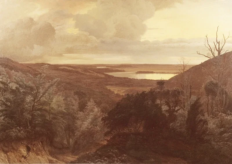 Vilhelm Kyhn | Sen aften ved Himmelbjerget, Jylland – 1874 | Indrammet kunsttryk | Danmarks Guldalder