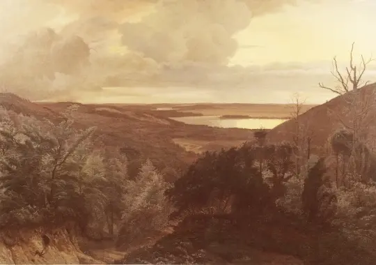 Vilhelm Kyhn | Sen aften ved Himmelbjerget, Jylland – 1874 | Indrammet kunsttryk | Danmarks Guldalder