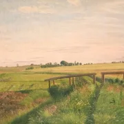 Vilhelm Kyhn | Feldlandschaft mit Brücke - 1858 | Gerahmter Kunstdruck | Goldenes Zeitalter Dänemark