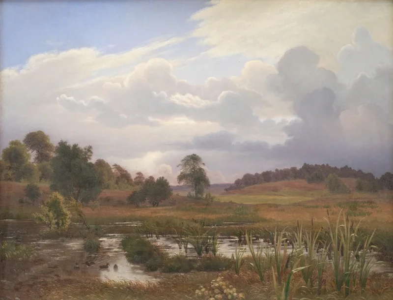 Vilhelm Kyhn – Landschaft in der Nähe des Waldes Nordskoven 1848 | Giclée Kunstdruck gerahmt