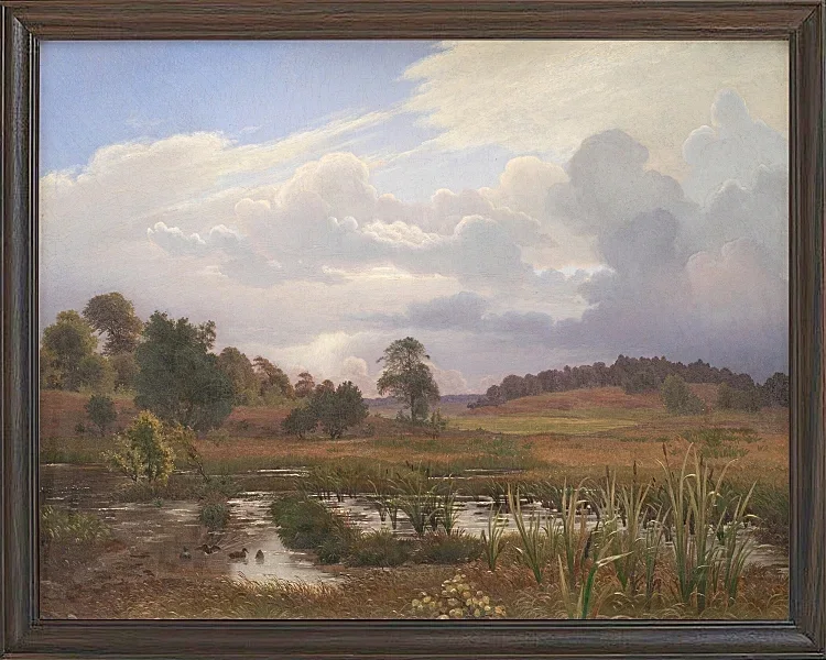 Vilhelm Kyhn – Landschaft in der Nähe des Waldes Nordskoven 1848 | Giclée Kunstdruck gerahmt