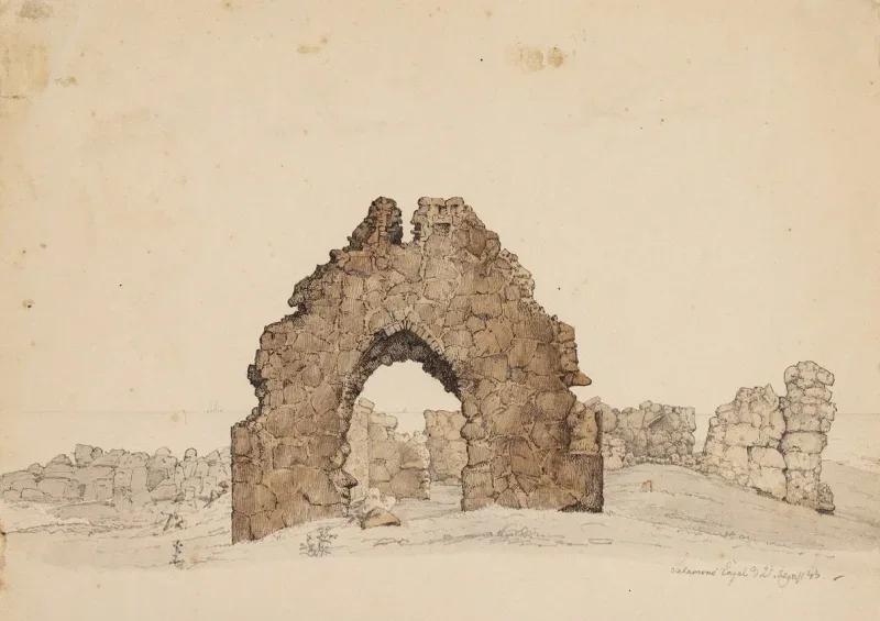 Vilhelm Kyhn | Salomons kapel. Bornholm - 1843 | Indrammet kunsttryk | Danmarks Guldalder