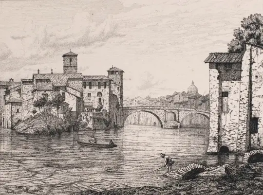 Vilhelm Kyhn | Ponte Rotto in Rom - 1860 | Gerahmter Kunstdruck | Goldenes Zeitalter Dänemark