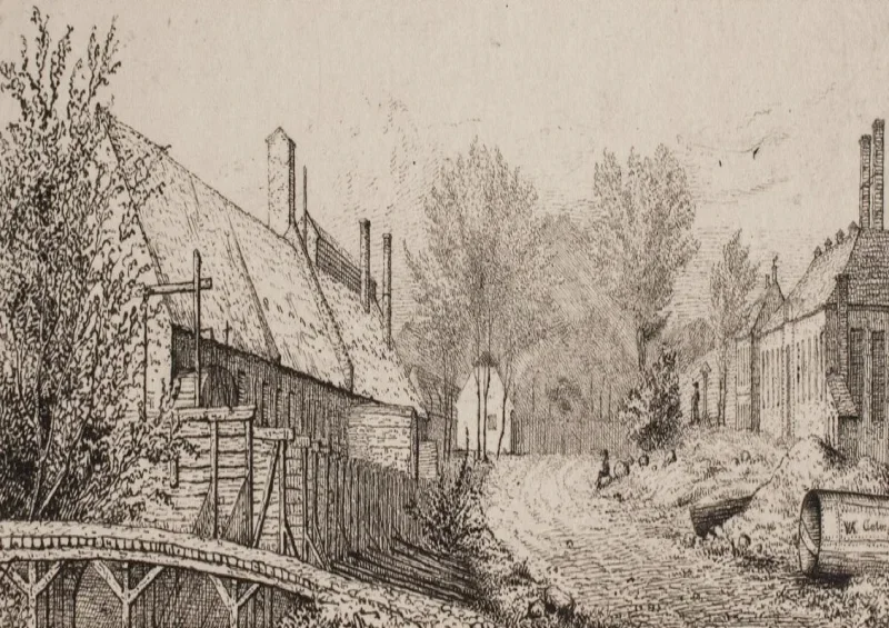Vilhelm Kyhn | Straßenszene in Frederiksværk - 1849 | Gerahmter Kunstdruck | Goldenes Zeitalter Dänemark