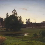 Vilhelm Kyhn | Efter solnedgang i udkanten af ​​en landsby – 1863 | Indrammet kunsttryk | Danmarks Guldalder