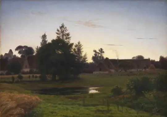 Vilhelm Kyhn | Efter solnedgang i udkanten af ​​en landsby – 1863 | Indrammet kunsttryk | Danmarks Guldalder