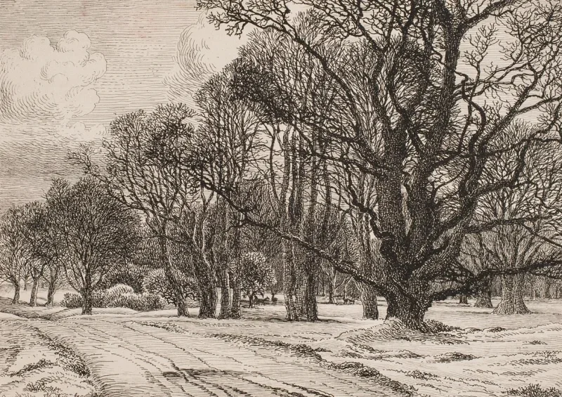 Vilhelm Kyhn | Vinter i skoven - 1866 | Indrammet kunsttryk | Danmarks Guldalder