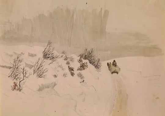 Vilhelm Kyhn | Vinterlandskab med kane - 1853 | Indrammet kunsttryk | Danmarks Guldalder