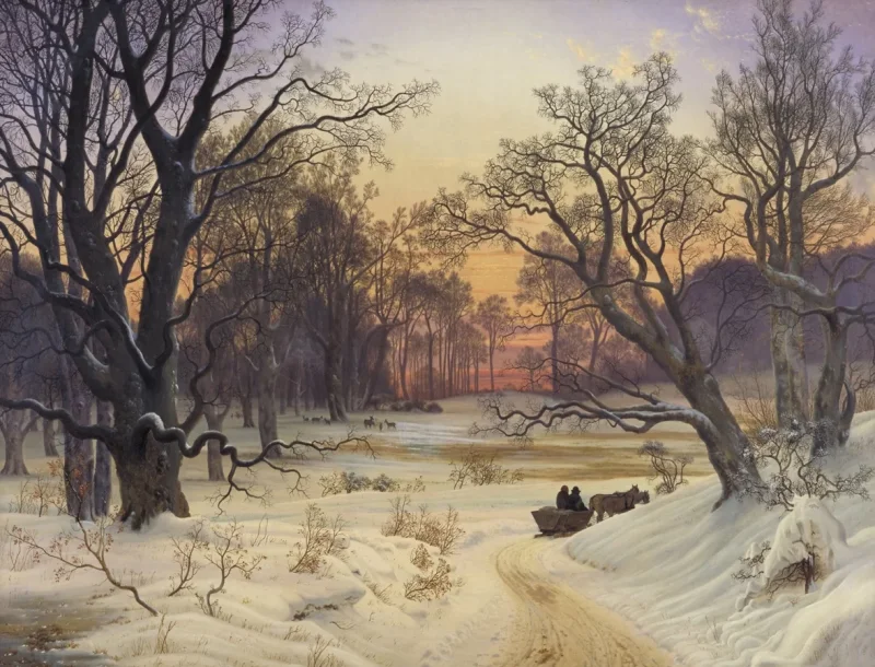 Vilhelm Kyhn – Winternacht im Wald 1853 | Giclée Kunstdruck gerahmt