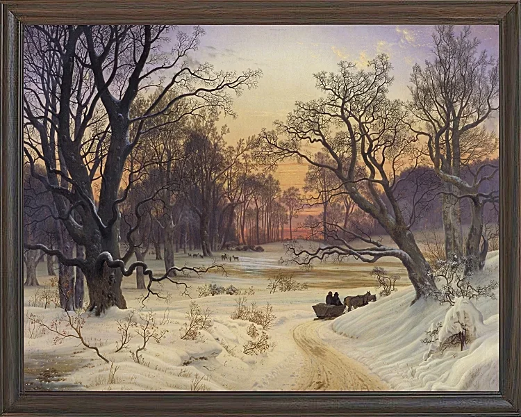 Vilhelm Kyhn – Winternacht im Wald 1853 | Giclée Kunstdruck gerahmt