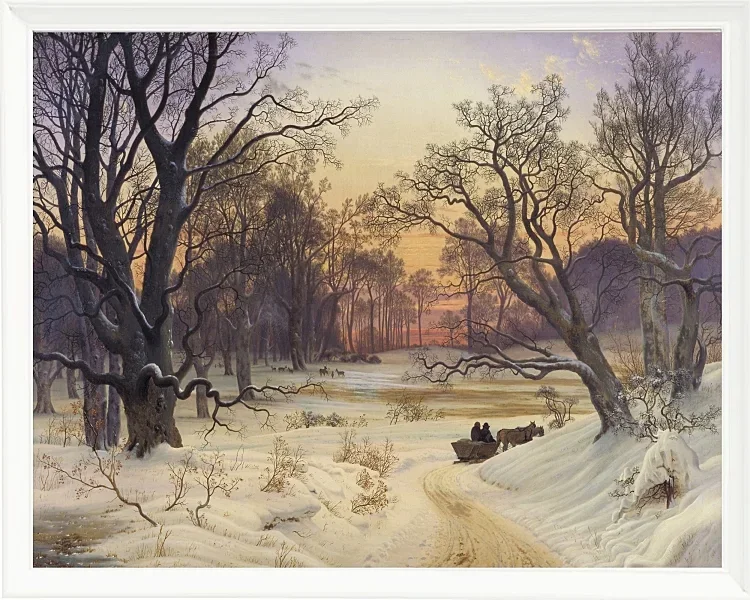 Vilhelm Kyhn – Winternacht im Wald 1853 | Giclée Kunstdruck gerahmt