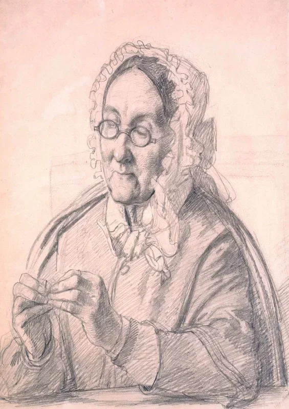 Wilhelm Marstrand | Ældre kvinde, der tråder en nål – 1810 | Indrammet kunsttryk | Danmarks Guldalder