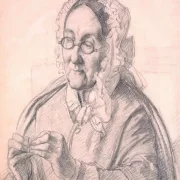 Wilhelm Marstrand | Ældre kvinde, der tråder en nål – 1810 | Indrammet kunsttryk | Danmarks Guldalder