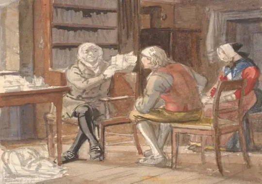 Wilhelm Marstrand | Bønder hos prokuratoren – 1810 | Indrammet kunsttryk | Danmarks Guldalder