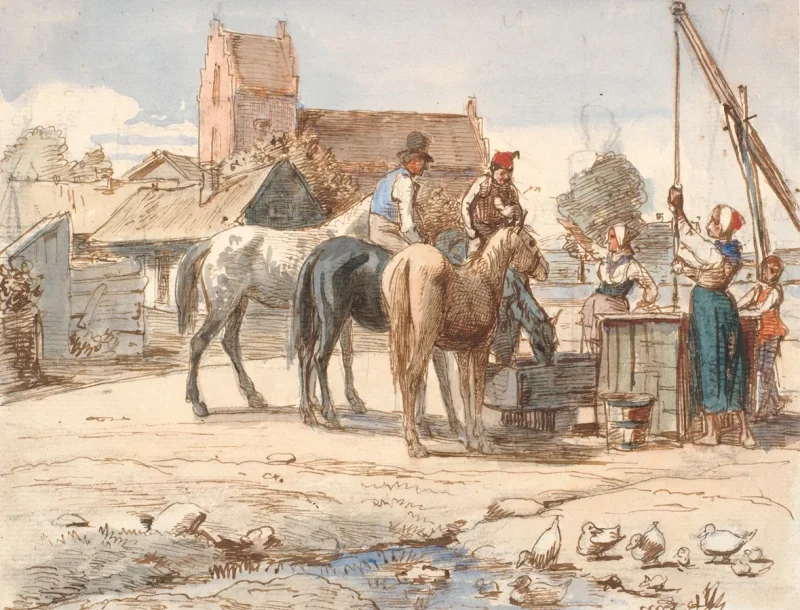 Wilhelm Marstrand – Am Brunnen außerhalb des Dorfes 1865 | Giclée Kunstdruck gerahmt