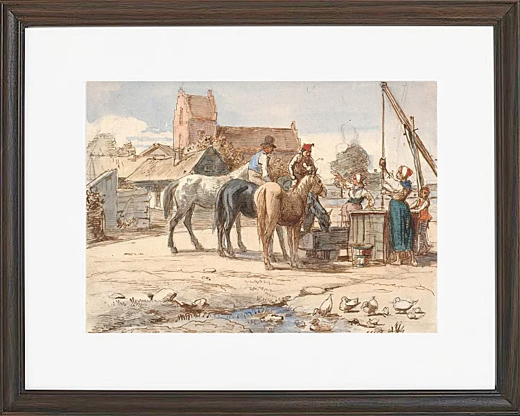 Wilhelm Marstrand – Am Brunnen außerhalb des Dorfes 1865 | Giclée Kunstdruck gerahmt
