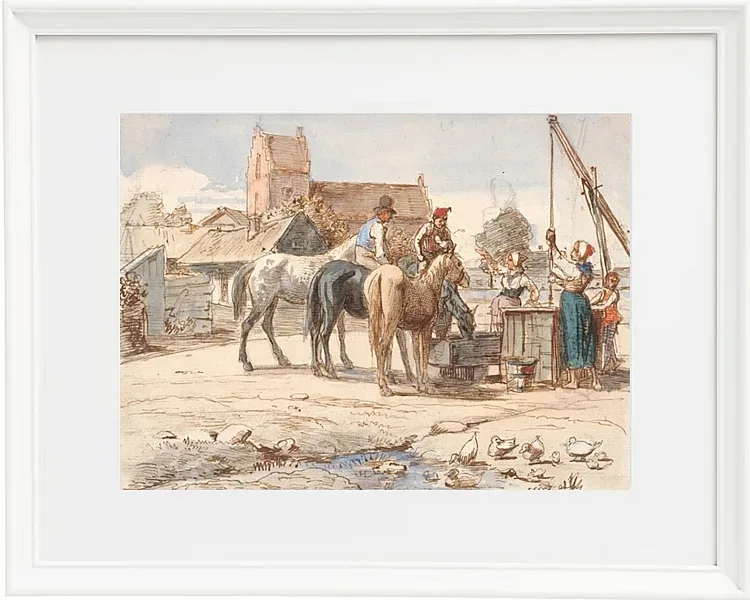Wilhelm Marstrand – Am Brunnen außerhalb des Dorfes 1865 | Giclée Kunstdruck gerahmt