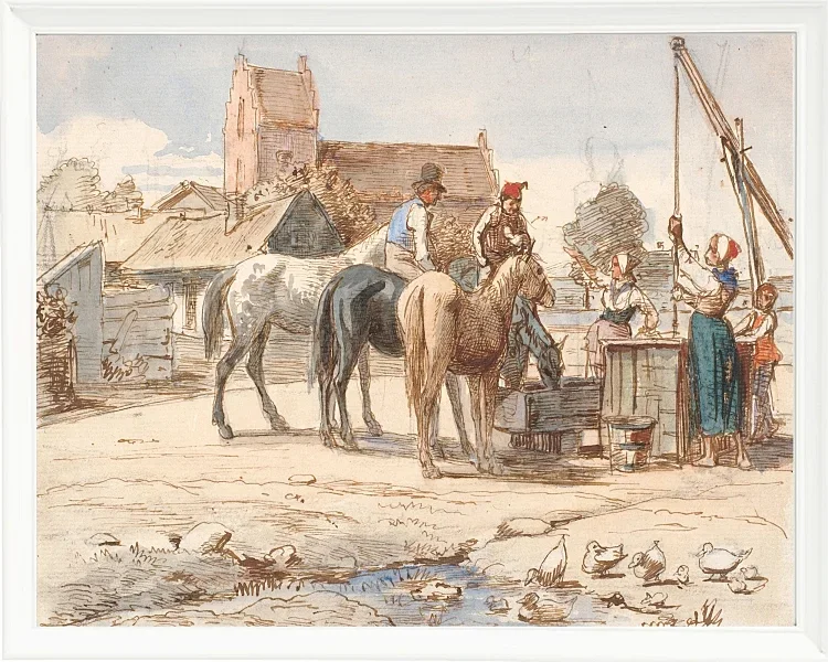 Wilhelm Marstrand – Am Brunnen außerhalb des Dorfes 1865 | Giclée Kunstdruck gerahmt