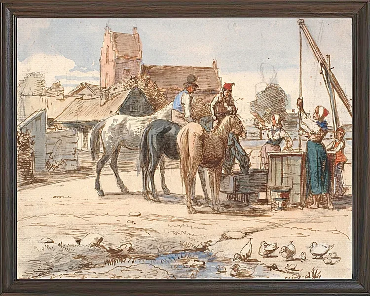 Wilhelm Marstrand – Am Brunnen außerhalb des Dorfes 1865 | Giclée Kunstdruck gerahmt