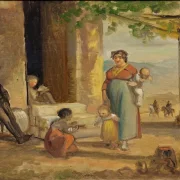 Wilhelm Marstrand | Barn lærer at gå - 1859 | Indrammet kunsttryk | Danmarks Guldalder